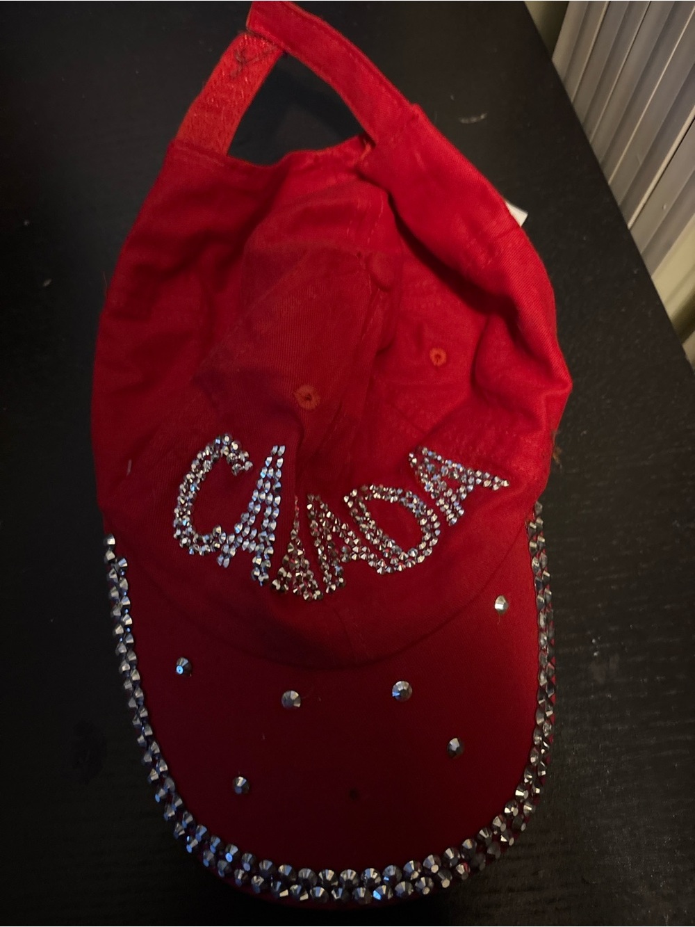 Kids Red Rhinestone 'CANADA' Baseball Cap